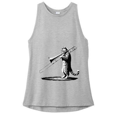 Cat Playing Trombone Player Trombonist Instrument Ladies PosiCharge Tri-Blend Wicking Tank