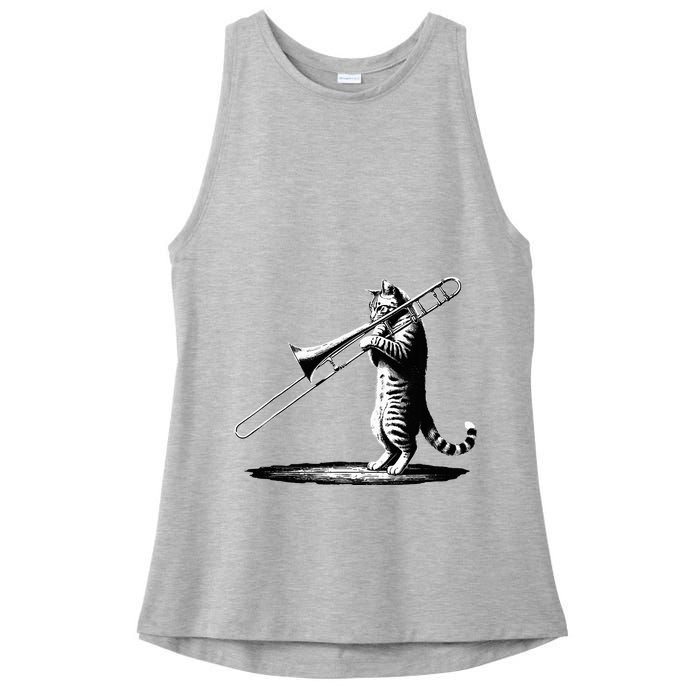 Cat Playing Trombone Player Trombonist Instrument Ladies PosiCharge Tri-Blend Wicking Tank