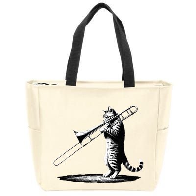 Cat Playing Trombone Player Trombonist Instrument Zip Tote Bag