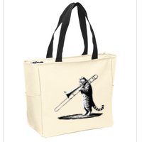 Cat Playing Trombone Player Trombonist Instrument Zip Tote Bag