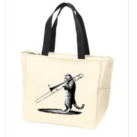 Cat Playing Trombone Player Trombonist Instrument Zip Tote Bag