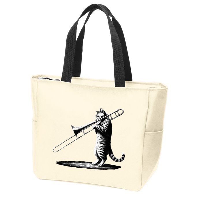 Cat Playing Trombone Player Trombonist Instrument Zip Tote Bag