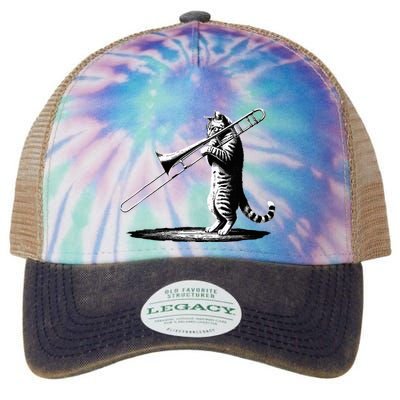Cat Playing Trombone Player Trombonist Instrument Legacy Tie Dye Trucker Hat