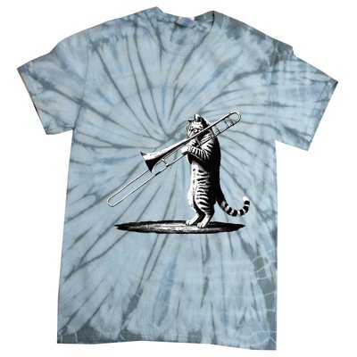 Cat Playing Trombone Player Trombonist Instrument Tie-Dye T-Shirt