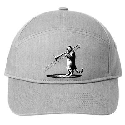 Cat Playing Trombone Player Trombonist Instrument 7-Panel Snapback Hat
