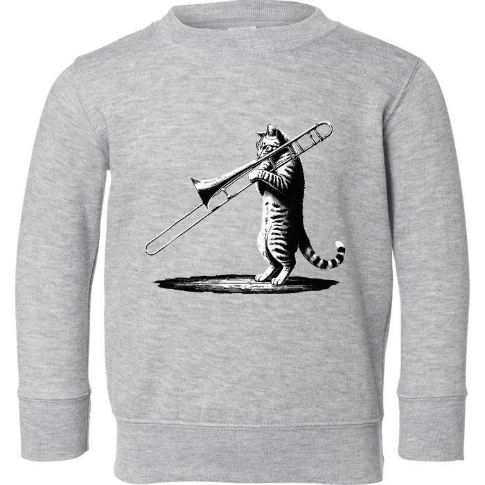 Cat Playing Trombone Player Trombonist Instrument Toddler Sweatshirt