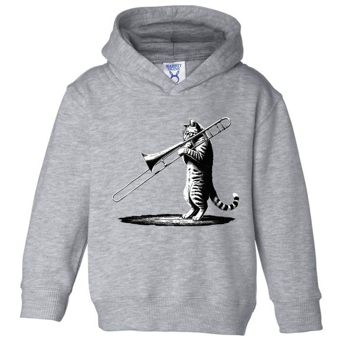 Cat Playing Trombone Player Trombonist Instrument Toddler Hoodie