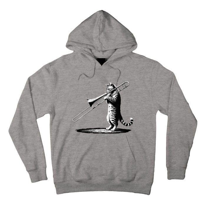 Cat Playing Trombone Player Trombonist Instrument Tall Hoodie