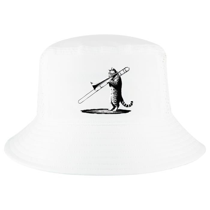 Cat Playing Trombone Player Trombonist Instrument Cool Comfort Performance Bucket Hat