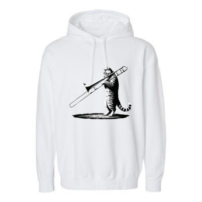 Cat Playing Trombone Player Trombonist Instrument Garment-Dyed Fleece Hoodie