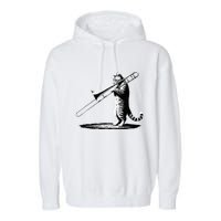 Cat Playing Trombone Player Trombonist Instrument Garment-Dyed Fleece Hoodie