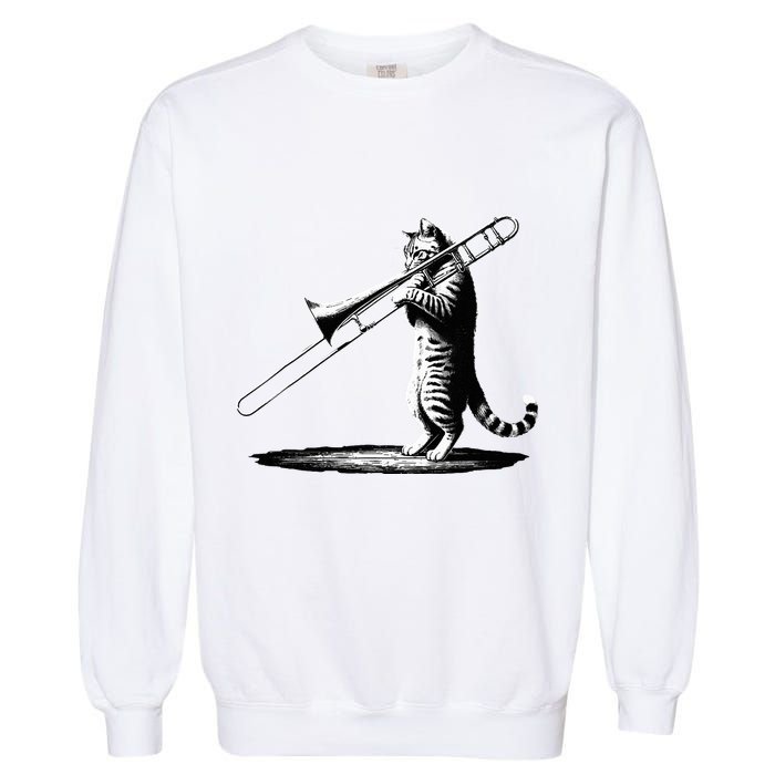 Cat Playing Trombone Player Trombonist Instrument Garment-Dyed Sweatshirt