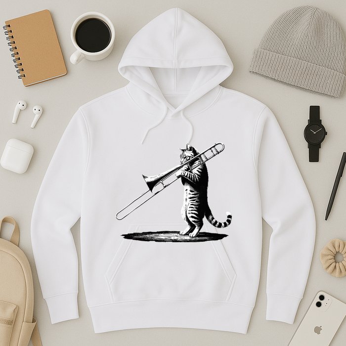 Cat Playing Trombone Player Trombonist Instrument Hoodie