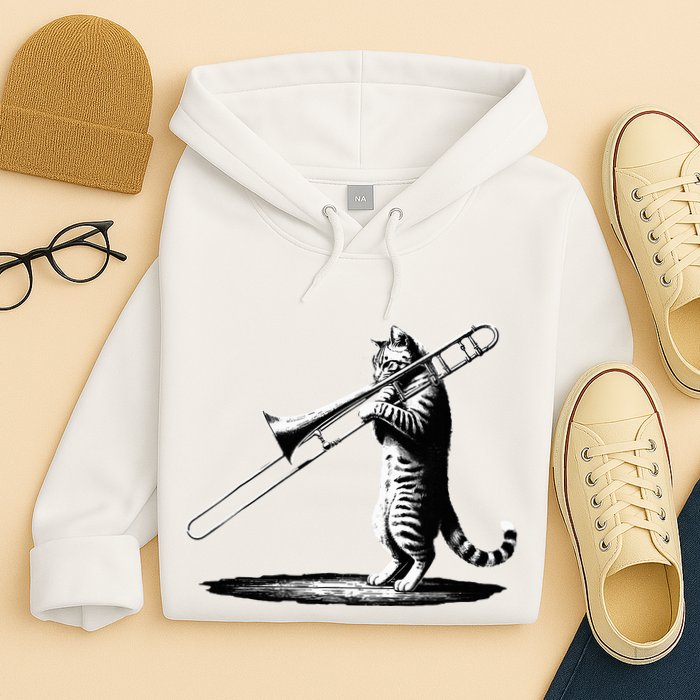 Cat Playing Trombone Player Trombonist Instrument Hoodie