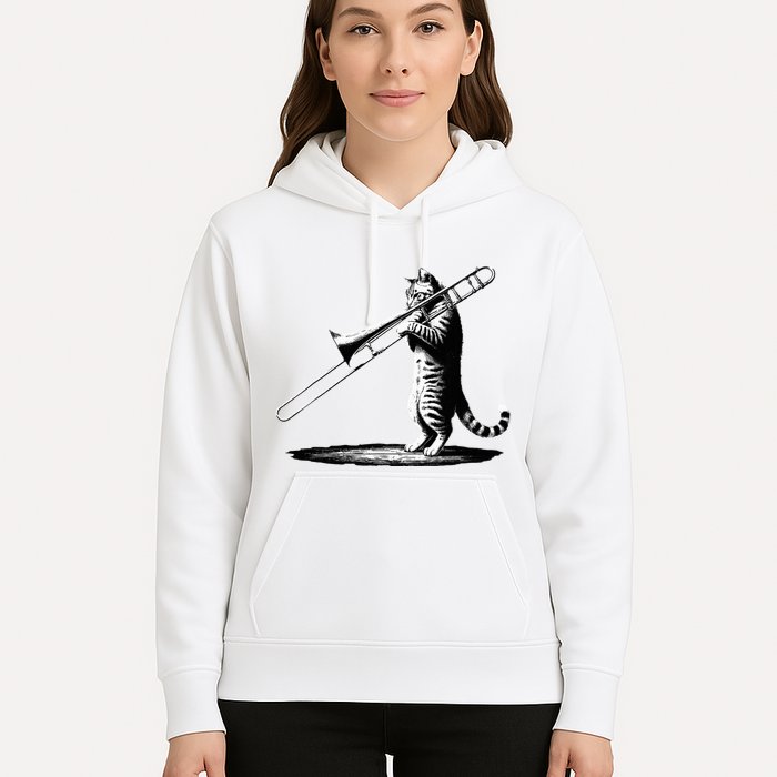 Cat Playing Trombone Player Trombonist Instrument Hoodie