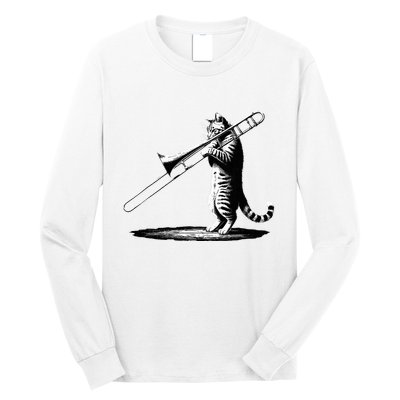 Cat Playing Trombone Player Trombonist Instrument Long Sleeve Shirt
