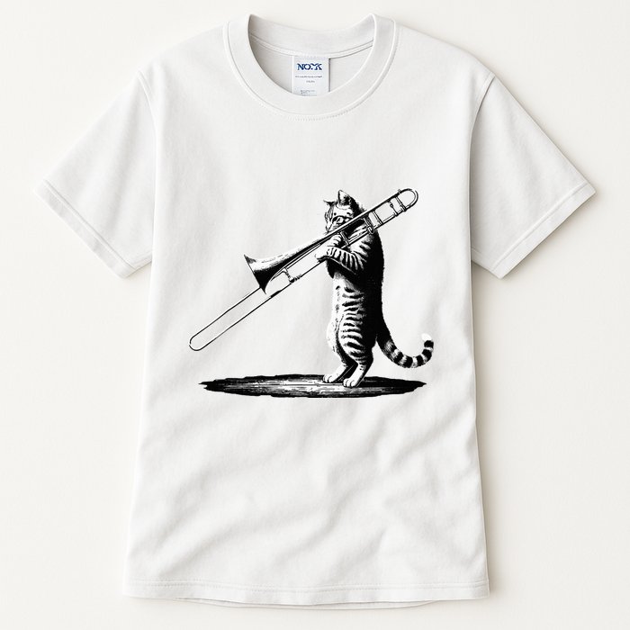 Cat Playing Trombone Player Trombonist Instrument Tall T-Shirt