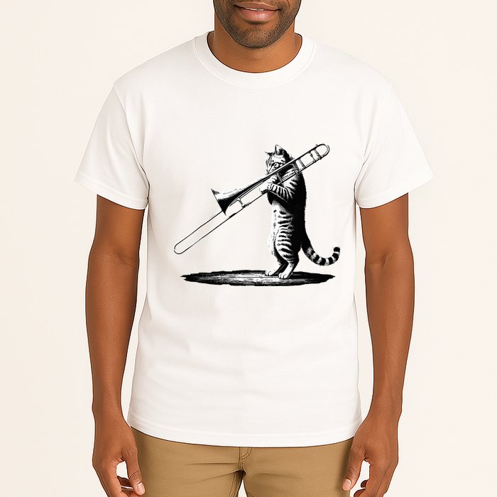 Cat Playing Trombone Player Trombonist Instrument Tall T-Shirt