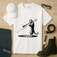 Cat Playing Trombone Player Trombonist Instrument Tall T-Shirt