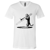 Cat Playing Trombone Player Trombonist Instrument V-Neck T-Shirt