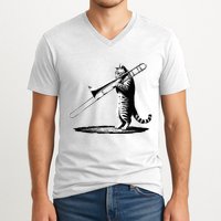 Cat Playing Trombone Player Trombonist Instrument V-Neck T-Shirt