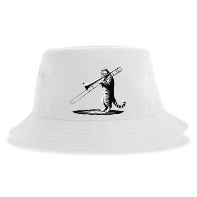 Cat Playing Trombone Player Trombonist Instrument Sustainable Bucket Hat