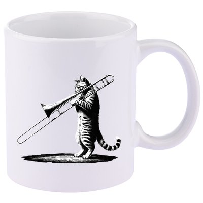 Cat Playing Trombone Player Trombonist Instrument 11oz C Handle Ceramic Mug