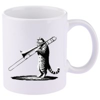 Cat Playing Trombone Player Trombonist Instrument 11oz C Handle Ceramic Mug