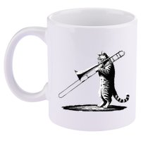 Cat Playing Trombone Player Trombonist Instrument 11oz C Handle Ceramic Mug