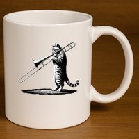 Cat Playing Trombone Player Trombonist Instrument 11oz C Handle Ceramic Mug
