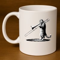 Cat Playing Trombone Player Trombonist Instrument 11oz C Handle Ceramic Mug
