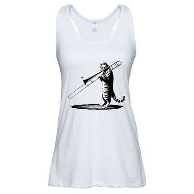 Cat Playing Trombone Player Trombonist Instrument Ladies Essential Flowy Tank