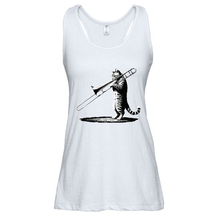 Cat Playing Trombone Player Trombonist Instrument Ladies Essential Flowy Tank
