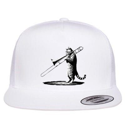 Cat Playing Trombone Player Trombonist Instrument Flat Bill Trucker Hat