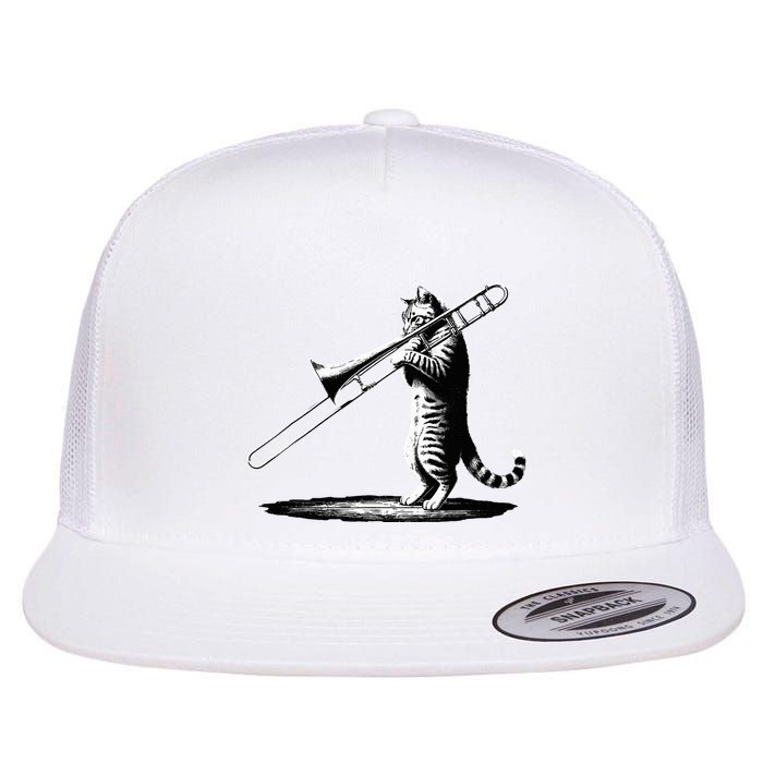 Cat Playing Trombone Player Trombonist Instrument Flatbill Hat