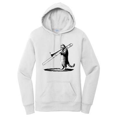 Cat Playing Trombone Player Trombonist Instrument Women's Pullover Hoodie