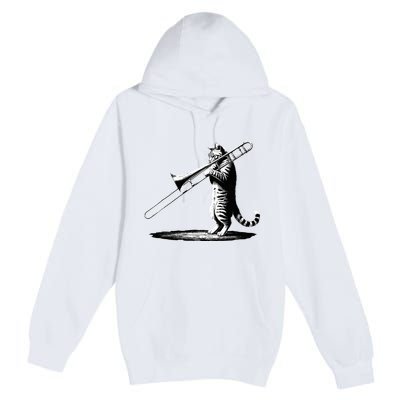Cat Playing Trombone Player Trombonist Instrument Premium Pullover Hoodie