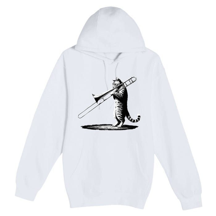 Cat Playing Trombone Player Trombonist Instrument Premium Pullover Hoodie