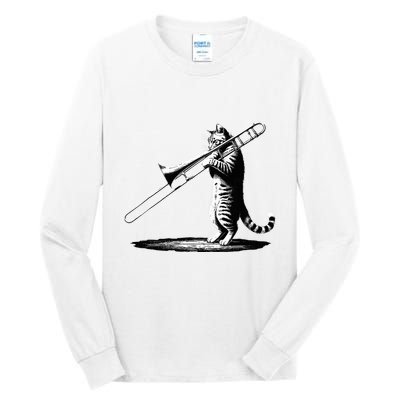Cat Playing Trombone Player Trombonist Instrument Tall Long Sleeve T-Shirt