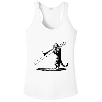 Cat Playing Trombone Player Trombonist Instrument Ladies PosiCharge Competitor Racerback Tank