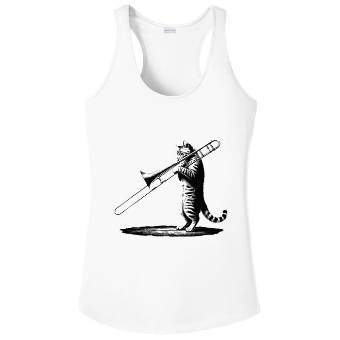 Cat Playing Trombone Player Trombonist Instrument Ladies PosiCharge Competitor Racerback Tank