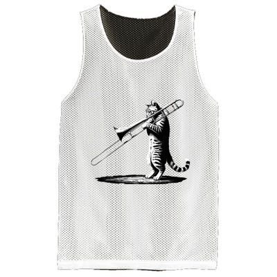 Cat Playing Trombone Player Trombonist Instrument Mesh Reversible Basketball Jersey Tank