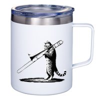 Cat Playing Trombone Player Trombonist Instrument 12oz Stainless Steel Coffee Mug