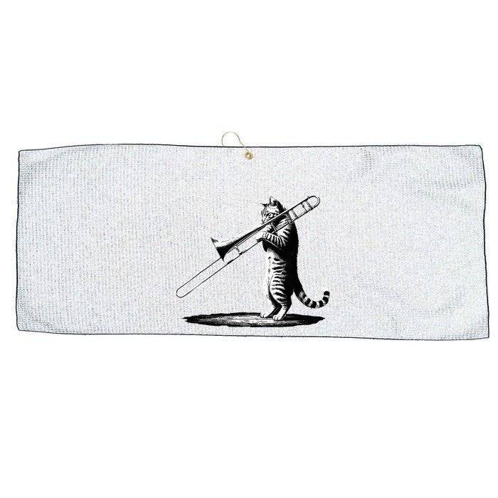 Cat Playing Trombone Player Trombonist Instrument Large Microfiber Waffle Golf Towel