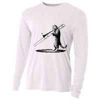Cat Playing Trombone Player Trombonist Instrument Cooling Performance Long Sleeve Crew
