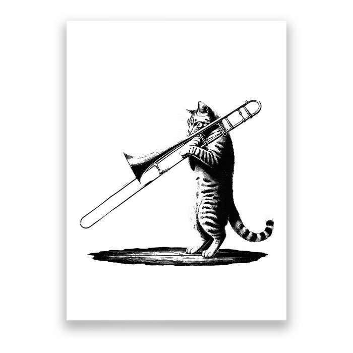 Cat Playing Trombone Player Trombonist Instrument Poster
