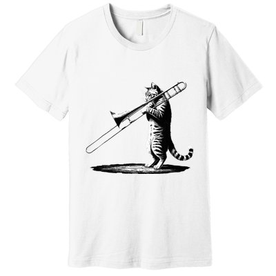 Cat Playing Trombone Player Trombonist Instrument Premium T-Shirt
