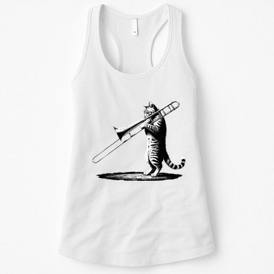 Cat Playing Trombone Player Trombonist Instrument Womens Tank Top
