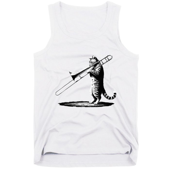Cat Playing Trombone Player Trombonist Instrument Tank Top