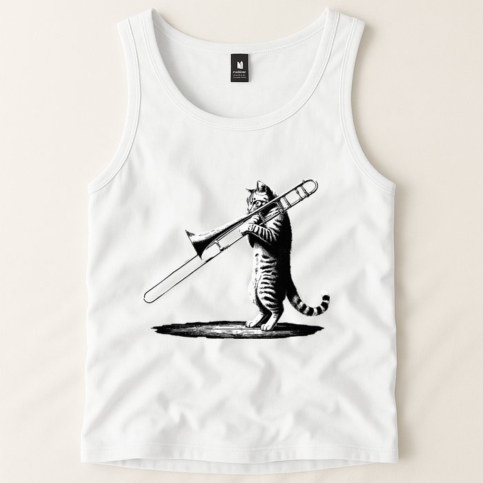 Cat Playing Trombone Player Trombonist Instrument Tank Top